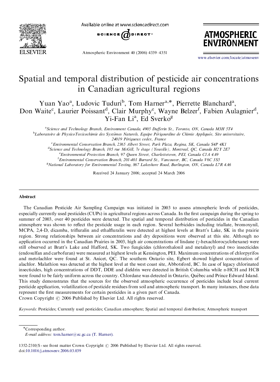 Spatial and temporal distribution of pesticide air concentrations in Canadian agricultural regions