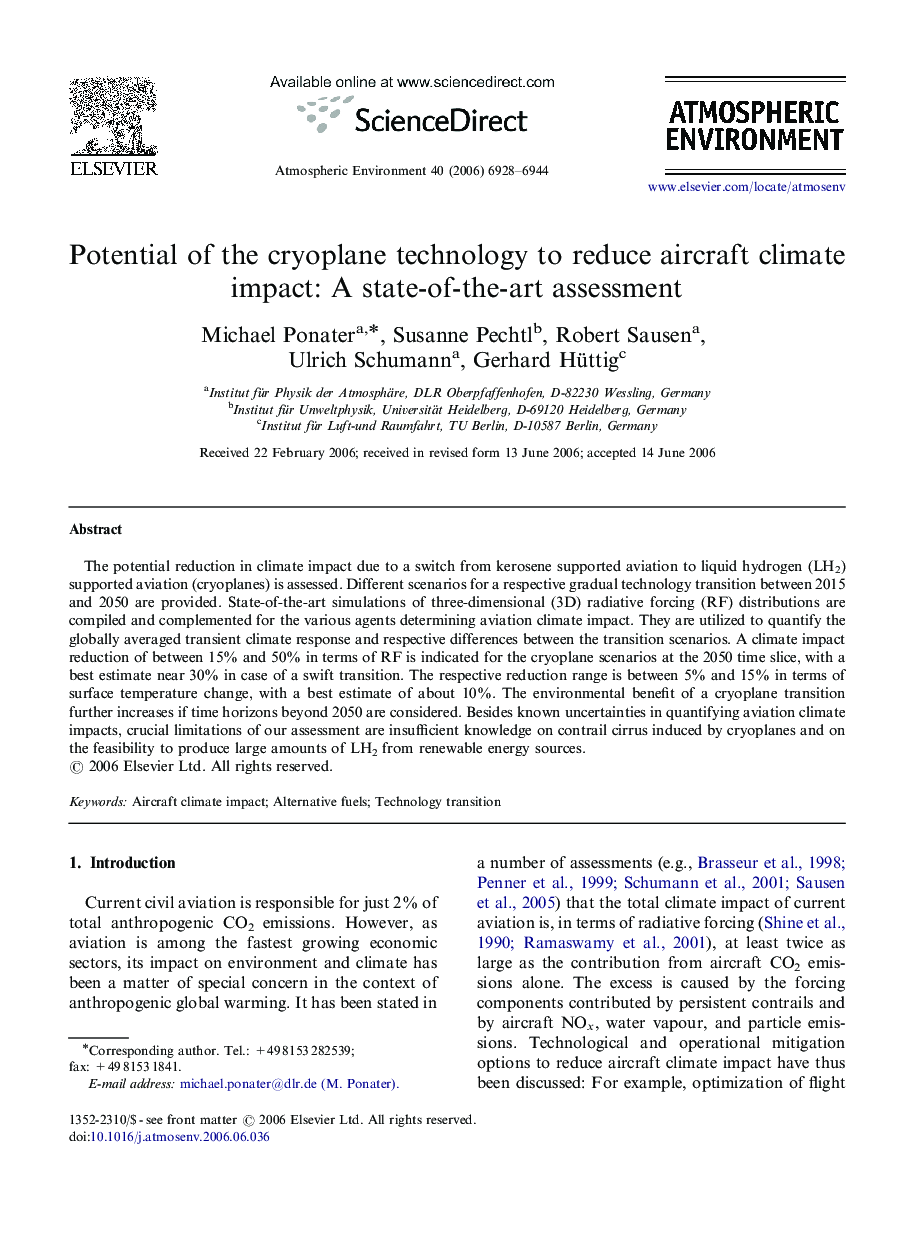 Potential of the cryoplane technology to reduce aircraft climate impact: A state-of-the-art assessment