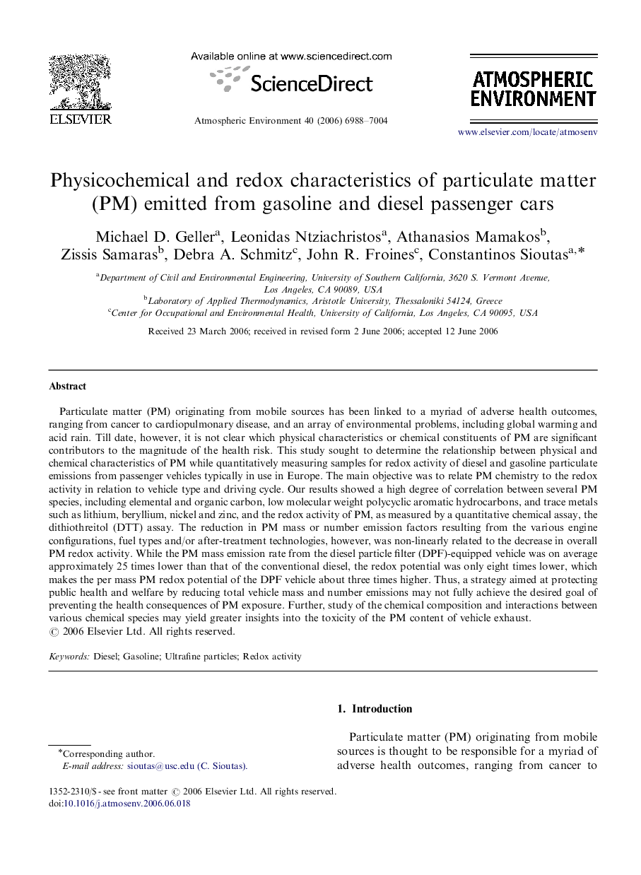 Physicochemical and redox characteristics of particulate matter (PM) emitted from gasoline and diesel passenger cars