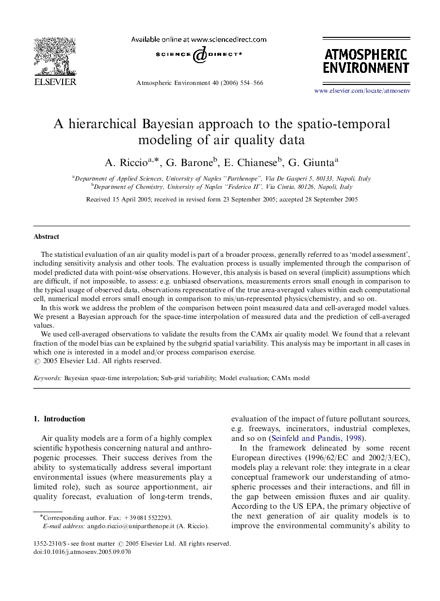 A hierarchical Bayesian approach to the spatio-temporal modeling of air quality data