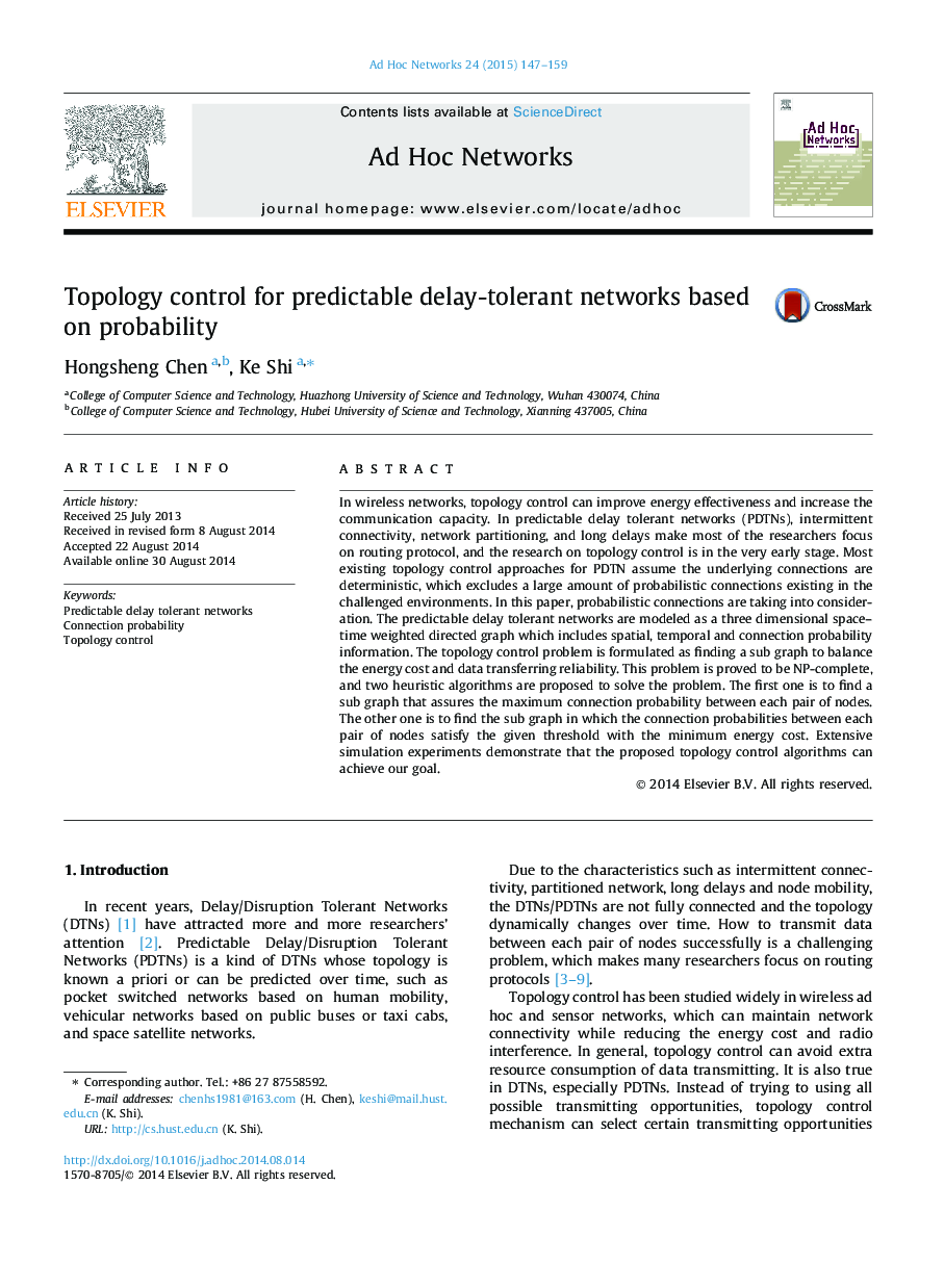 Topology control for predictable delay-tolerant networks based on probability