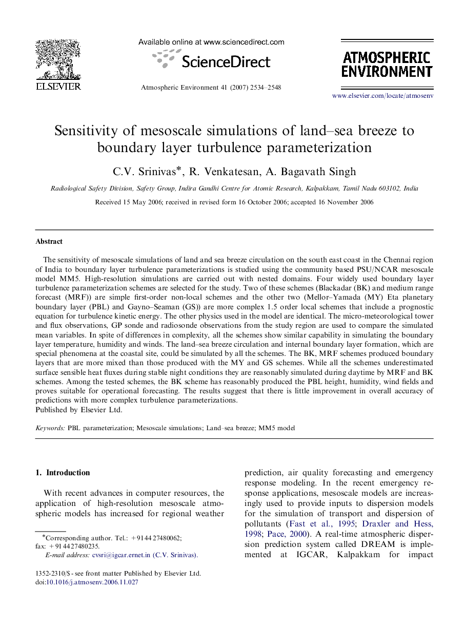 Sensitivity of mesoscale simulations of land–sea breeze to boundary layer turbulence parameterization