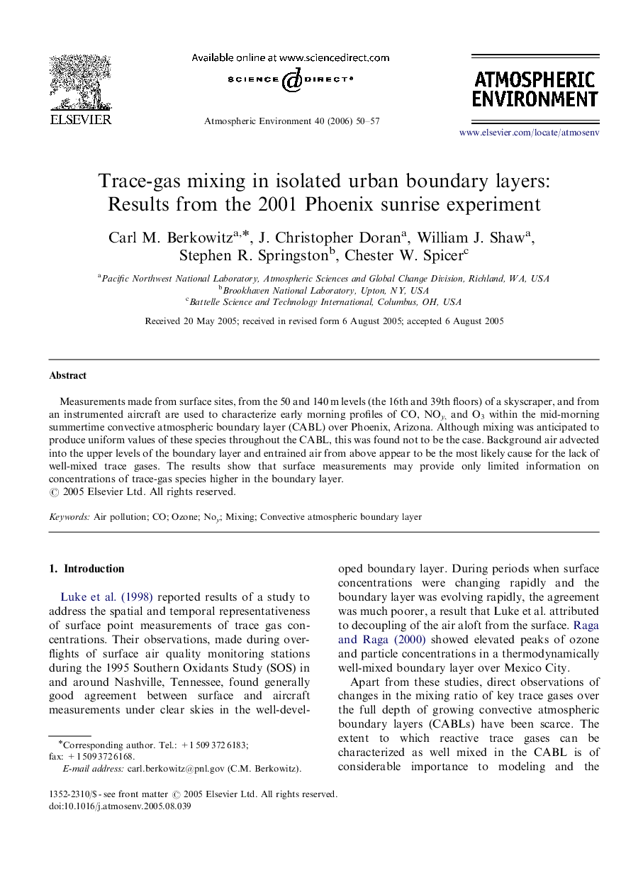 Trace-gas mixing in isolated urban boundary layers: Results from the 2001 Phoenix sunrise experiment