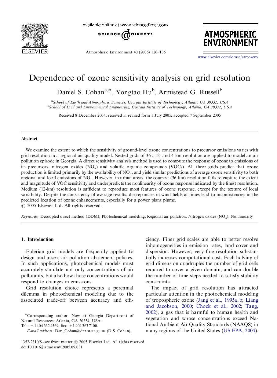 Dependence of ozone sensitivity analysis on grid resolution