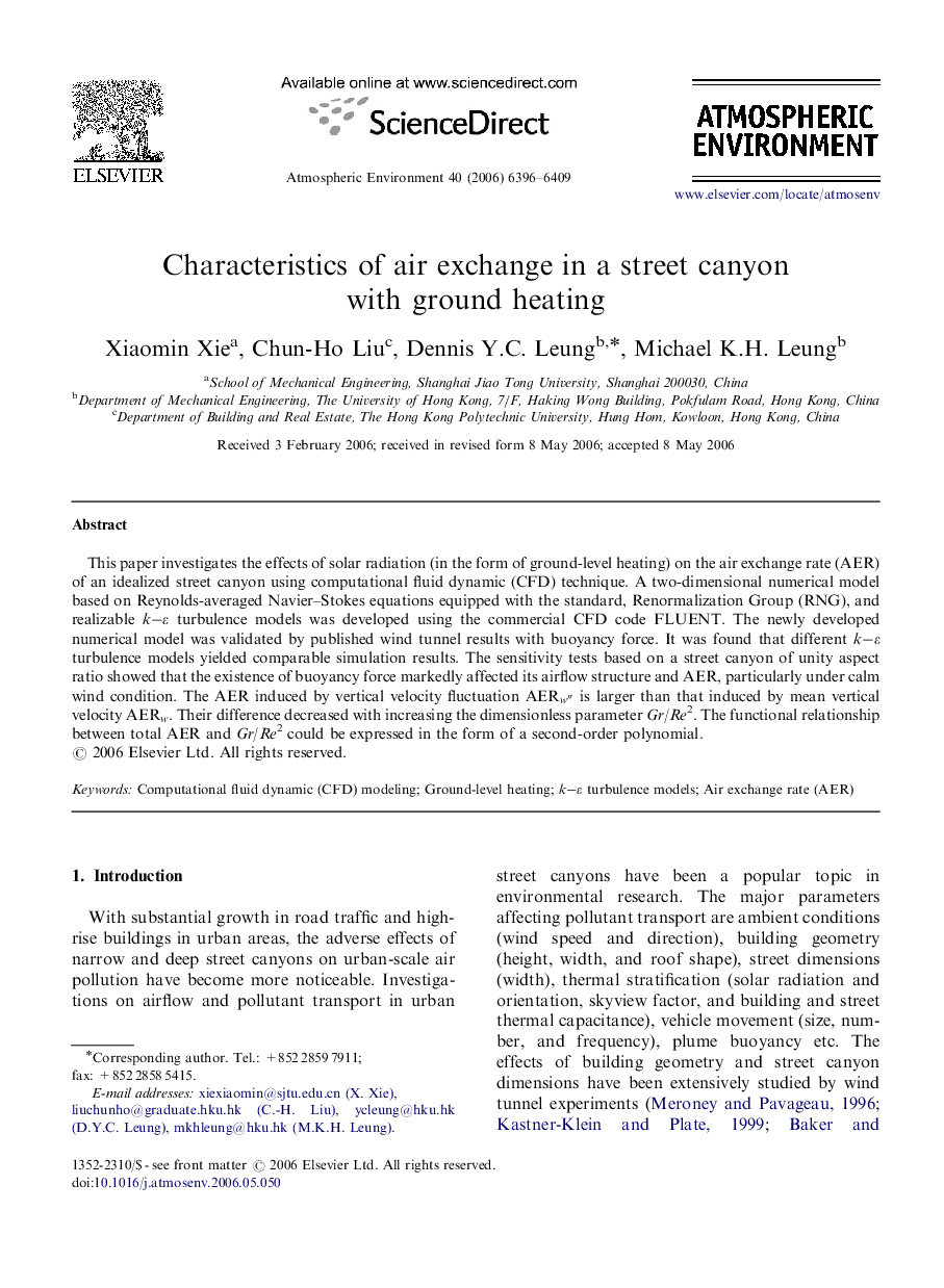 Characteristics of air exchange in a street canyon with ground heating