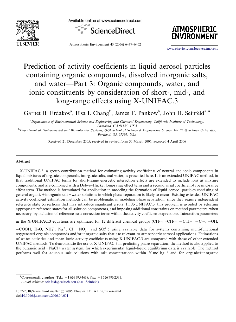 Prediction of activity coefficients in liquid aerosol particles containing organic compounds, dissolved inorganic salts, and water—Part 3: Organic compounds, water, and ionic constituents by consideration of short-, mid-, and long-range effects using X-UN