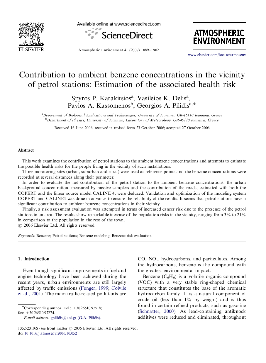 Contribution to ambient benzene concentrations in the vicinity of petrol stations: Estimation of the associated health risk