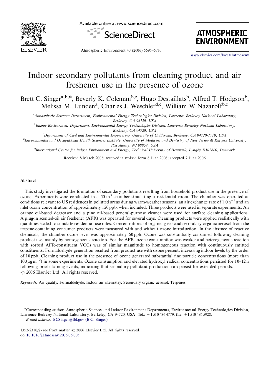 Indoor secondary pollutants from cleaning product and air freshener use in the presence of ozone