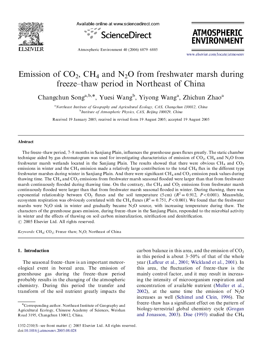 Emission of CO2, CH4 and N2O from freshwater marsh during freeze–thaw period in Northeast of China