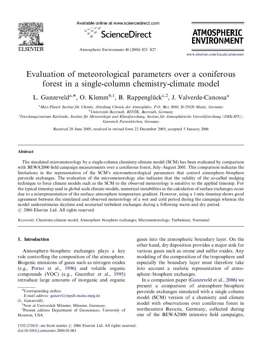 Evaluation of meteorological parameters over a coniferous forest in a single-column chemistry-climate model