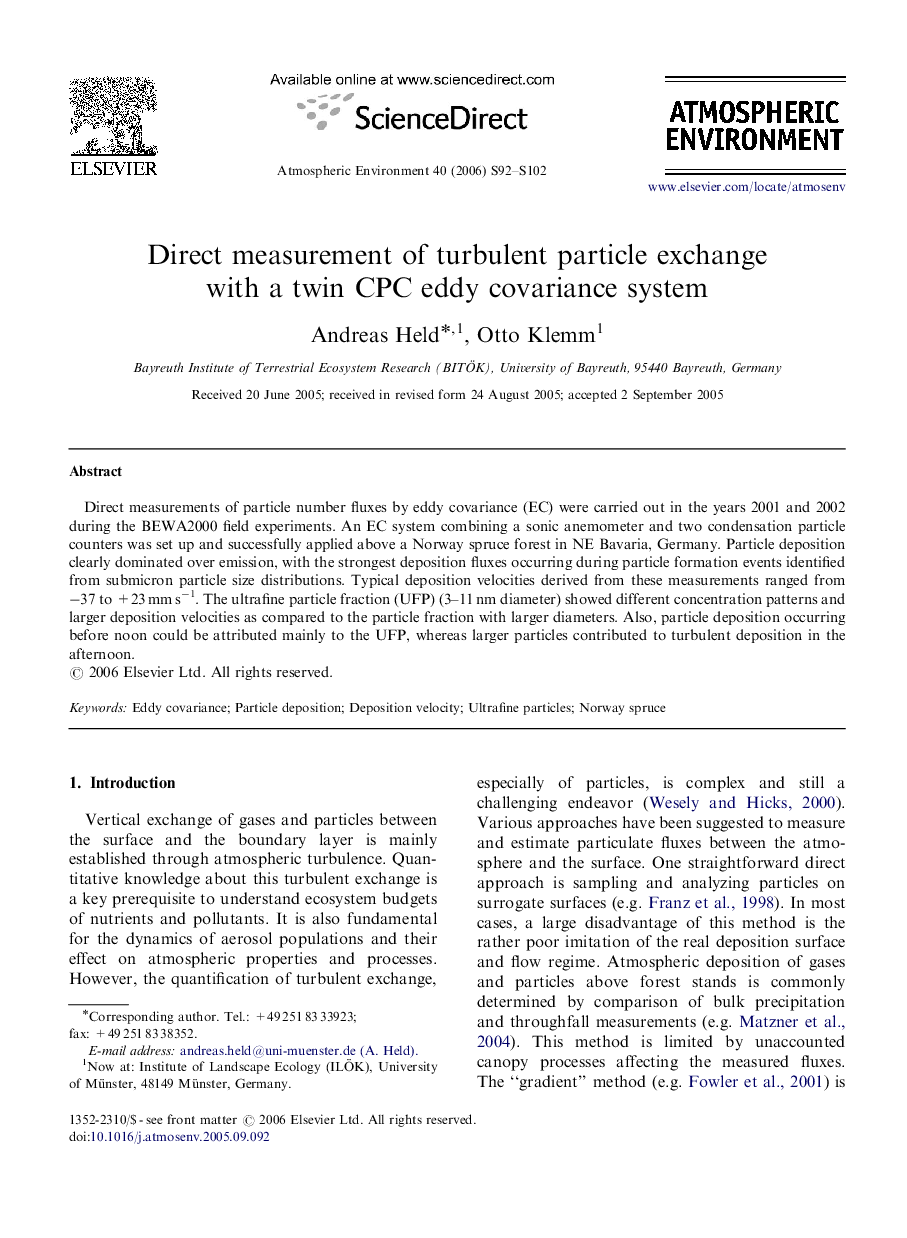 Direct measurement of turbulent particle exchange with a twin CPC eddy covariance system