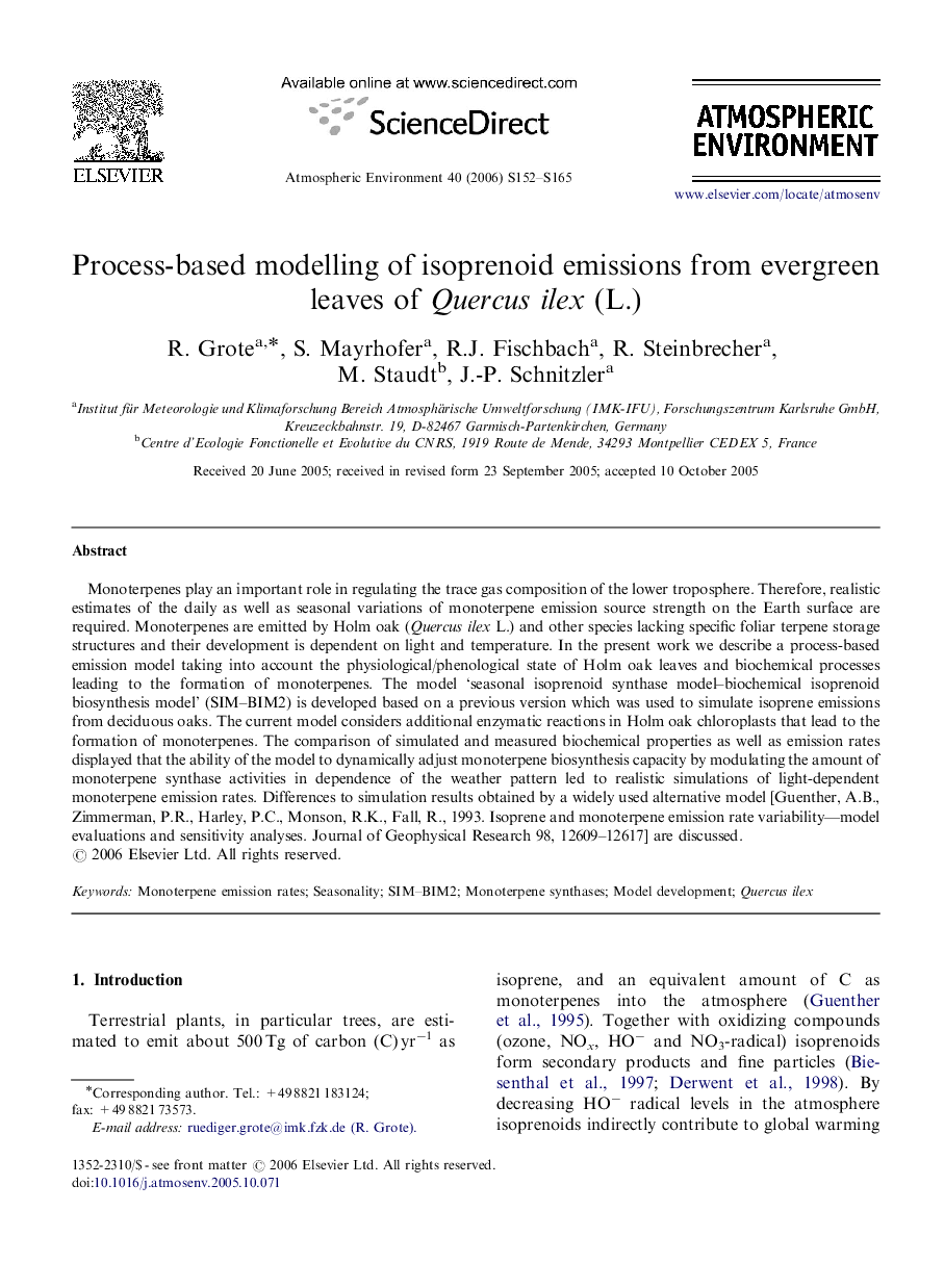 Process-based modelling of isoprenoid emissions from evergreen leaves of Quercus ilex (L.)