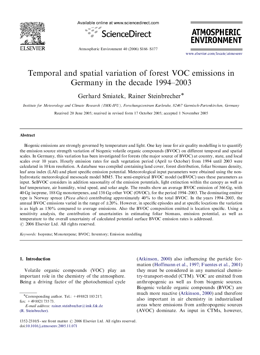 Temporal and spatial variation of forest VOC emissions in Germany in the decade 1994–2003