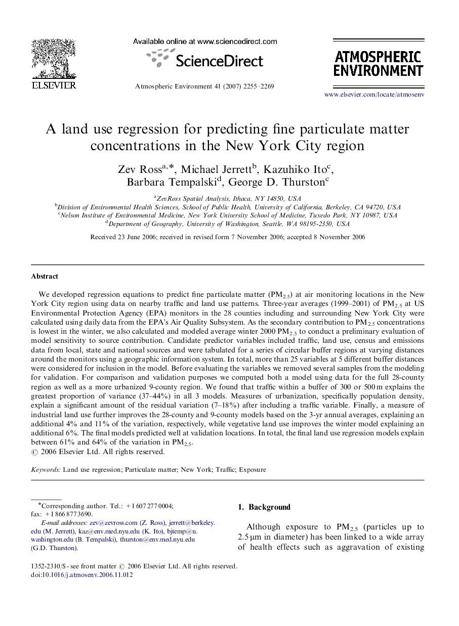 A land use regression for predicting fine particulate matter concentrations in the New York City region