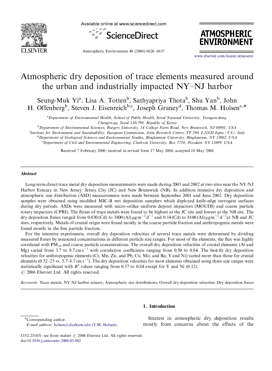 Atmospheric dry deposition of trace elements measured around the urban and industrially impacted NY–NJ harbor