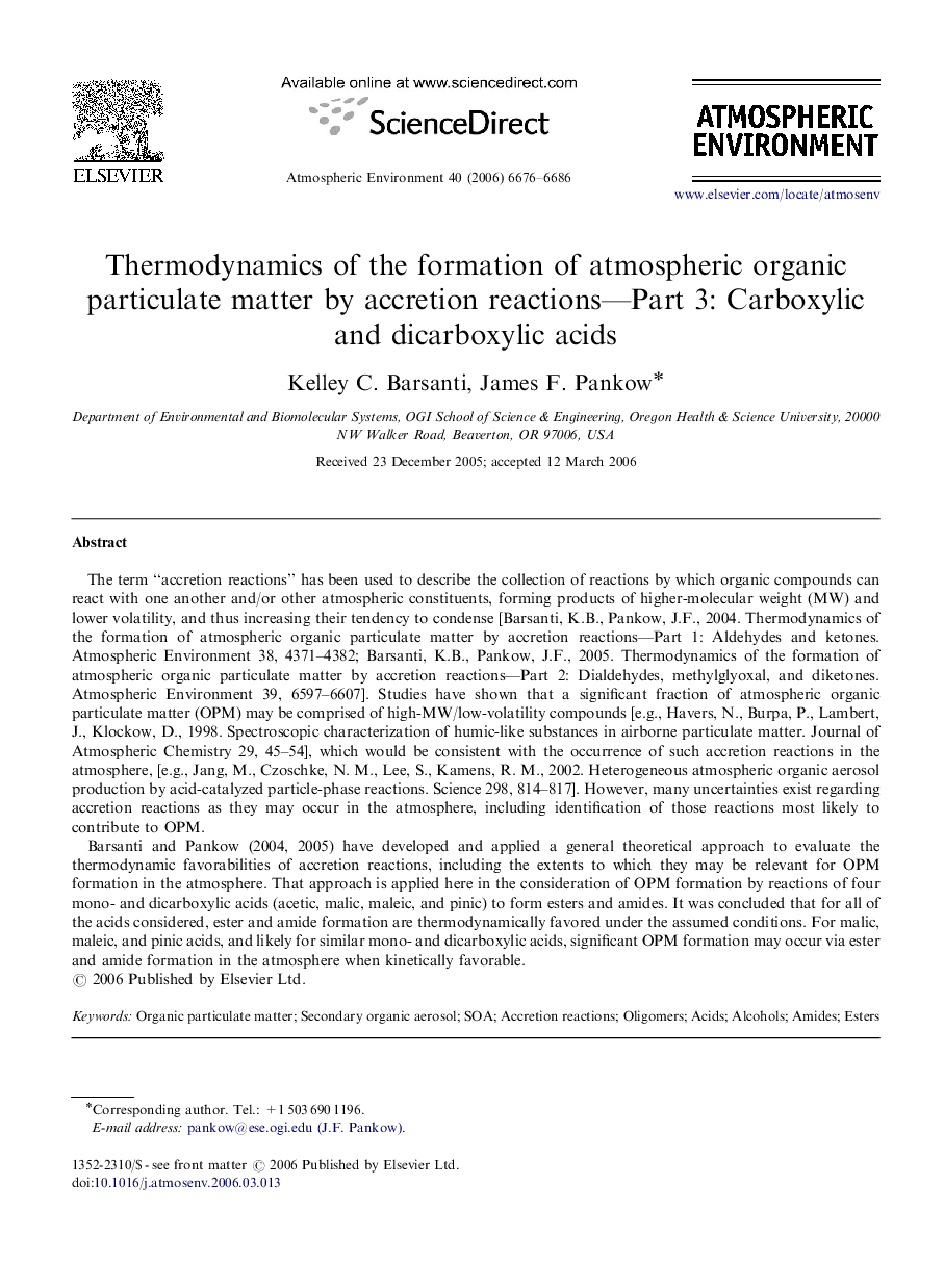 Thermodynamics of the formation of atmospheric organic particulate matter by accretion reactions—Part 3: Carboxylic and dicarboxylic acids