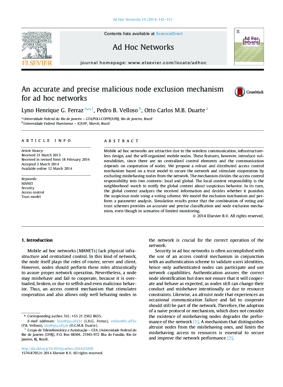 An accurate and precise malicious node exclusion mechanism for ad hoc networks