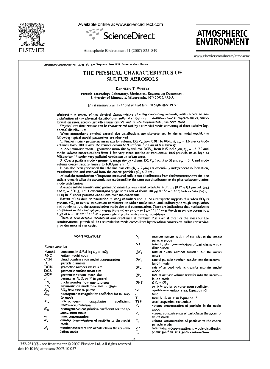 The physical characteristics of sulfur aerosols