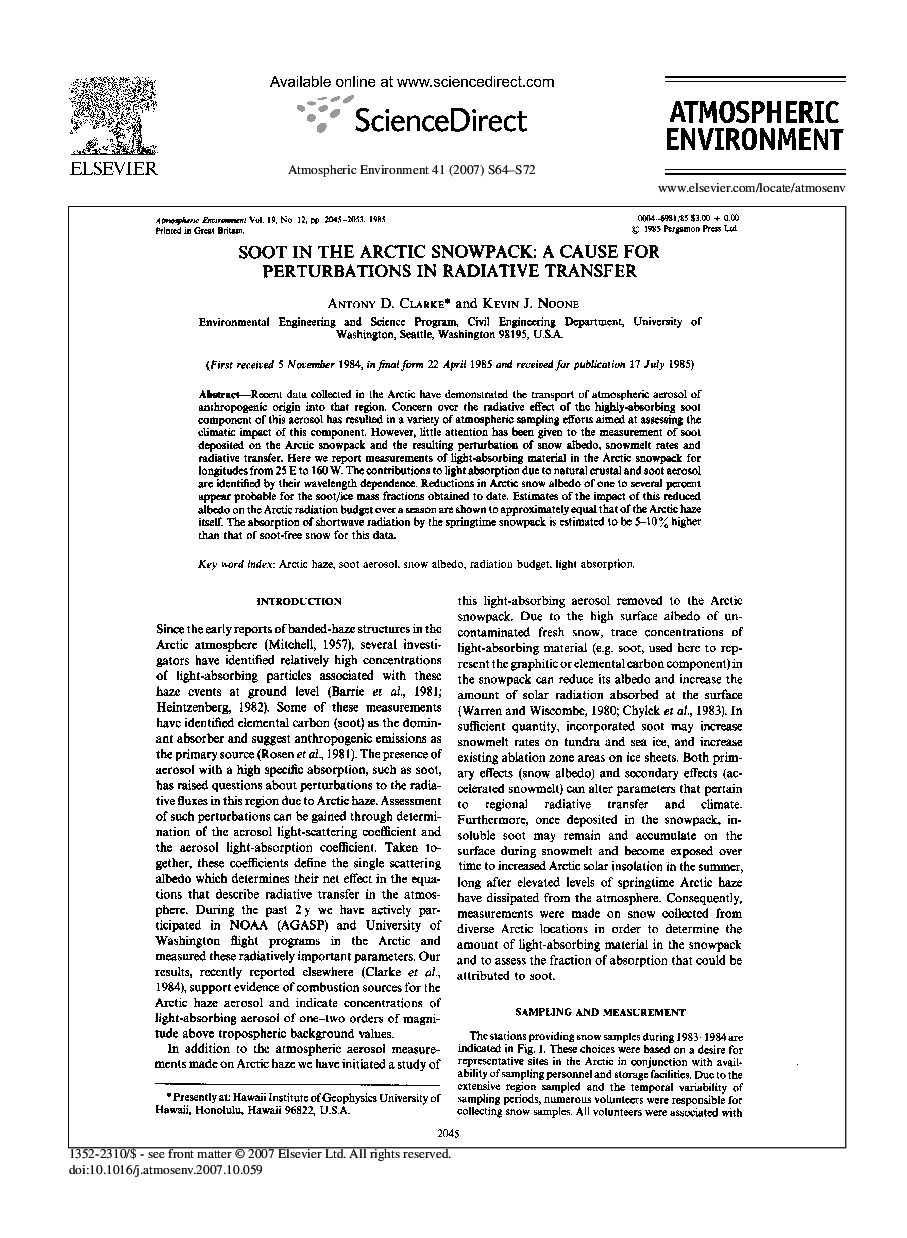 Soot in the arctic snowpack: a cause for perturbations in radiative transfer