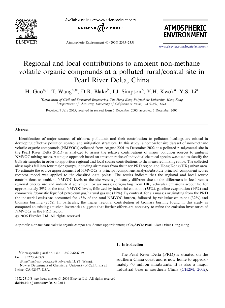 Regional and local contributions to ambient non-methane volatile organic compounds at a polluted rural/coastal site in Pearl River Delta, China