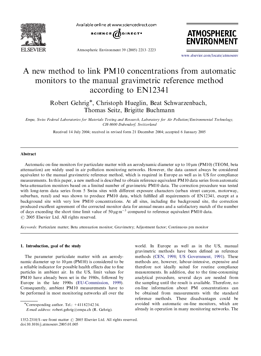 A new method to link PM10 concentrations from automatic monitors to the manual gravimetric reference method according to EN12341