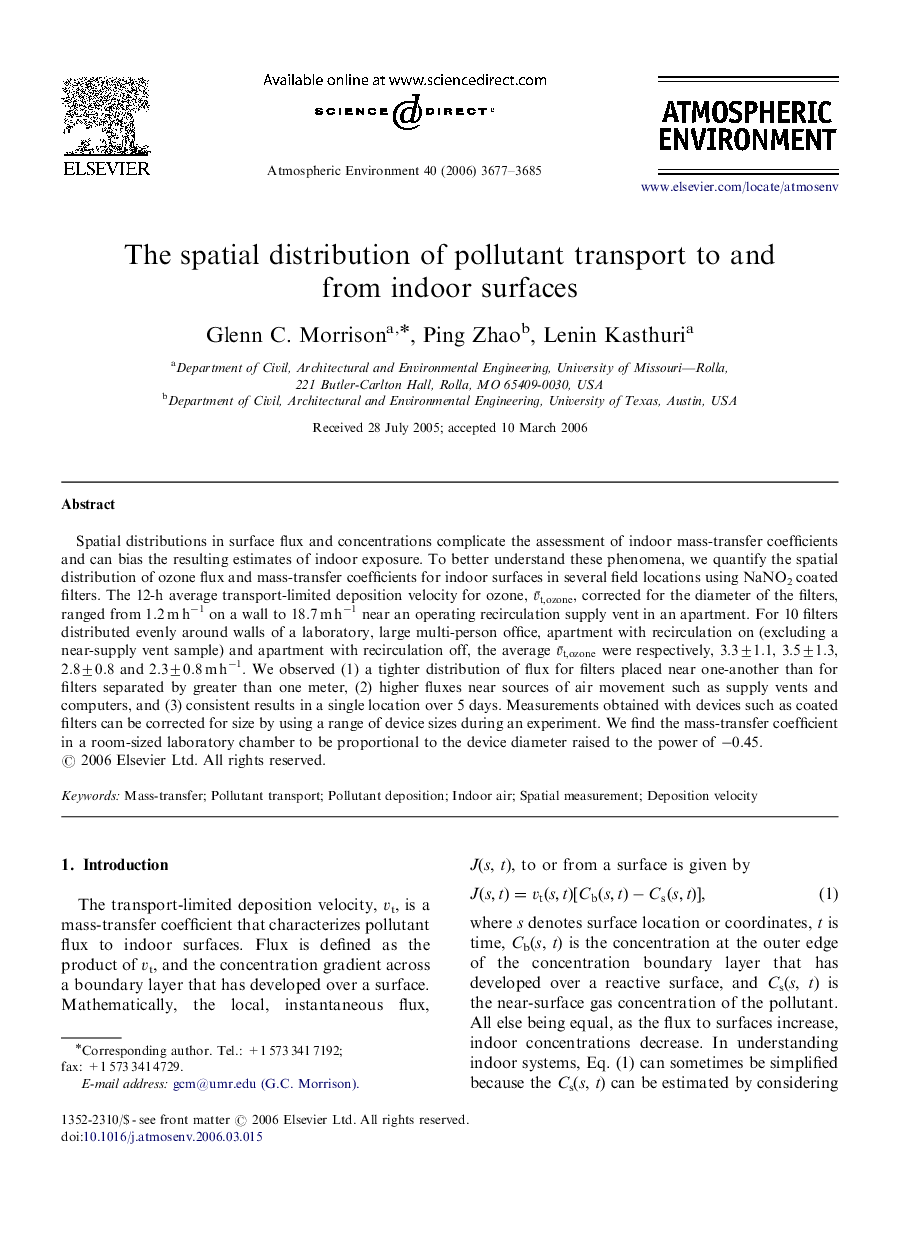 The spatial distribution of pollutant transport to and from indoor surfaces