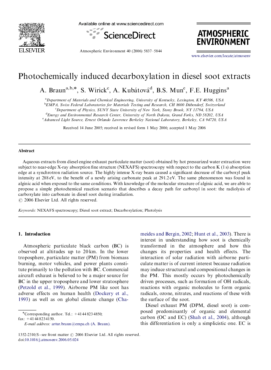 Photochemically induced decarboxylation in diesel soot extracts