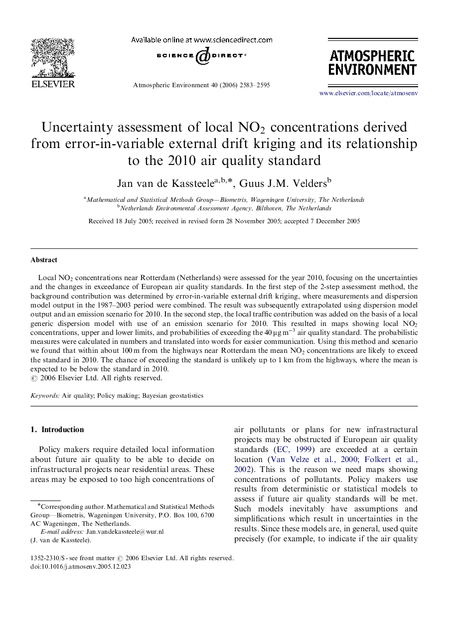 Uncertainty assessment of local NO2NO2 concentrations derived from error-in-variable external drift kriging and its relationship to the 2010 air quality standard