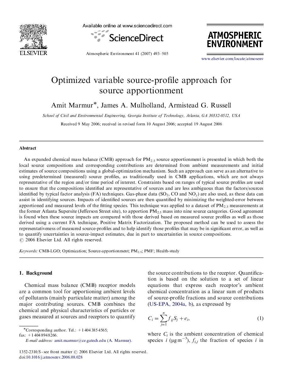 Optimized variable source-profile approach for source apportionment