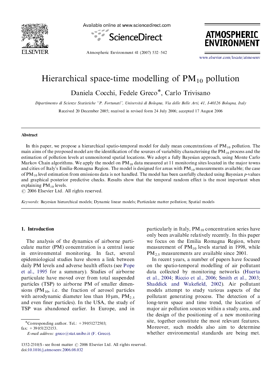 Hierarchical space-time modelling of PM10 pollution