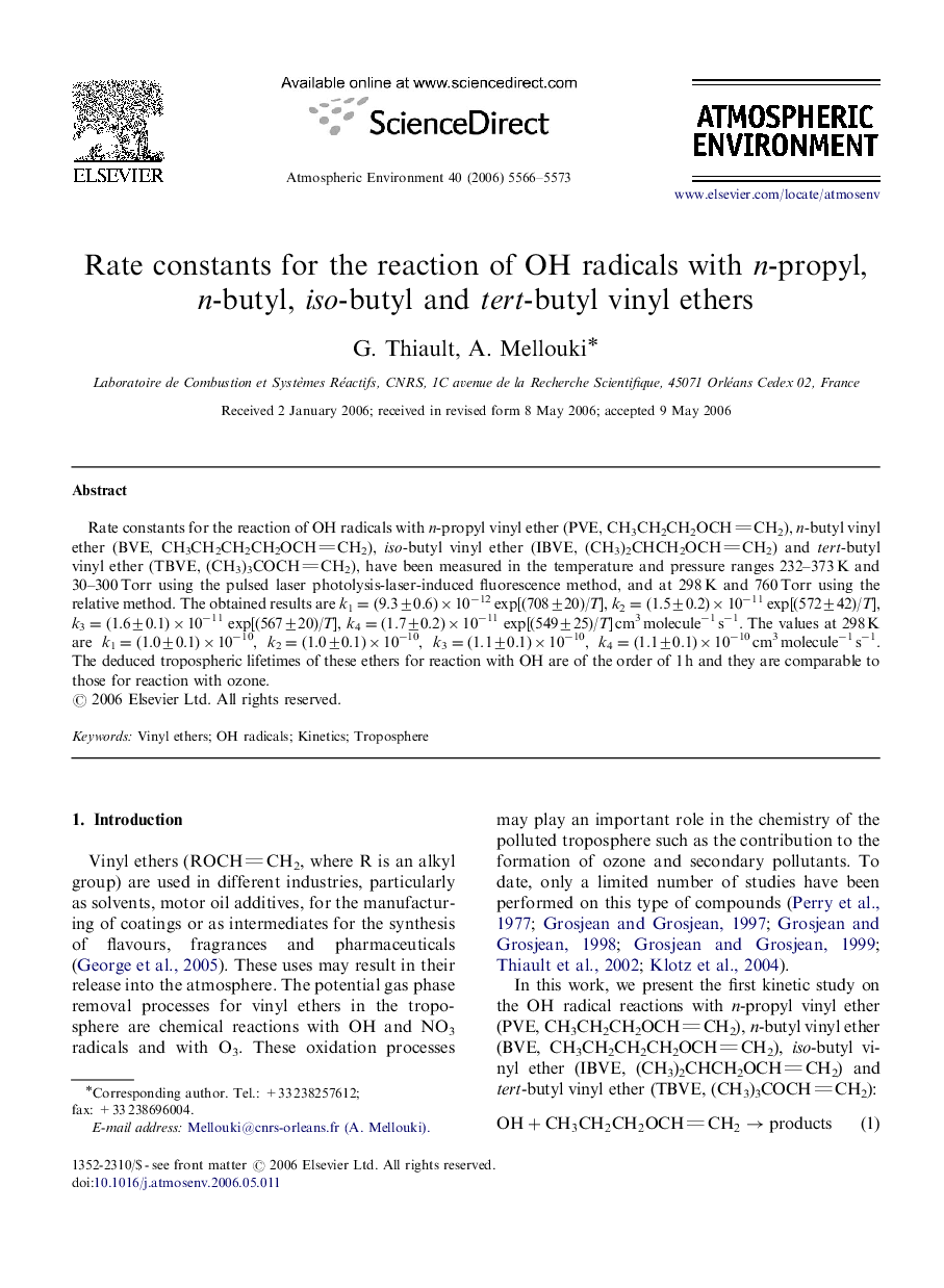 Rate constants for the reaction of OH radicals with n-propyl, n-butyl, iso-butyl and tert-butyl vinyl ethers