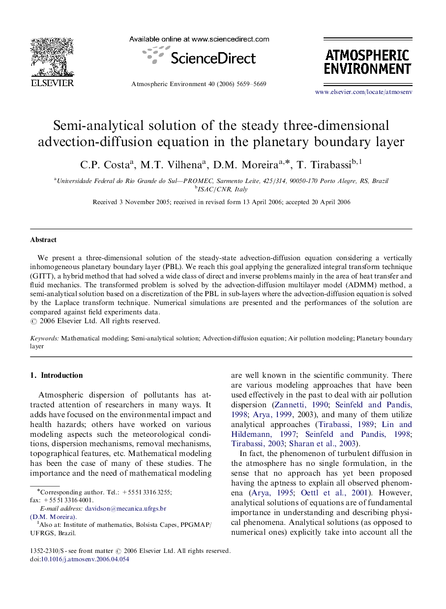 Semi-analytical solution of the steady three-dimensional advection-diffusion equation in the planetary boundary layer