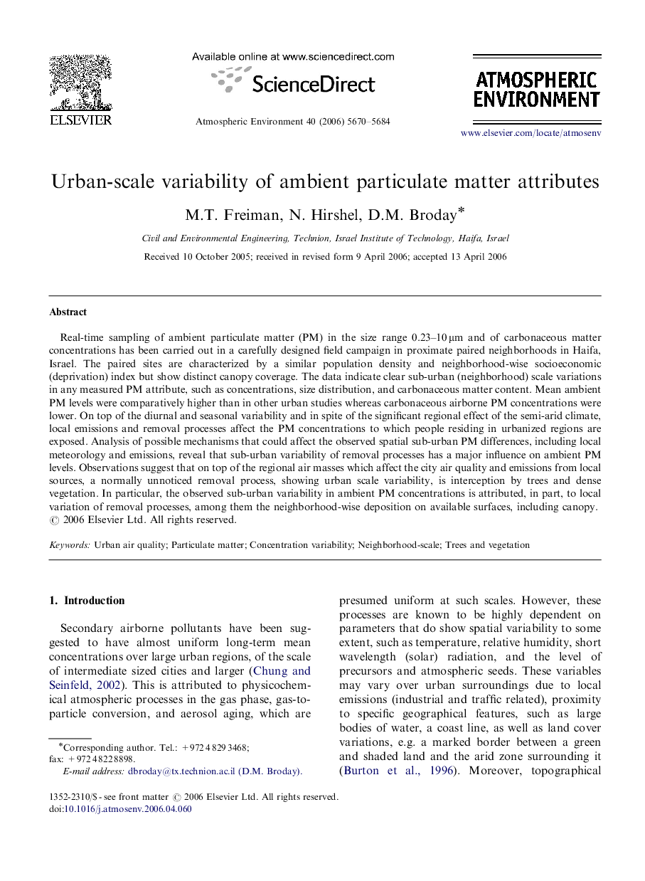 Urban-scale variability of ambient particulate matter attributes