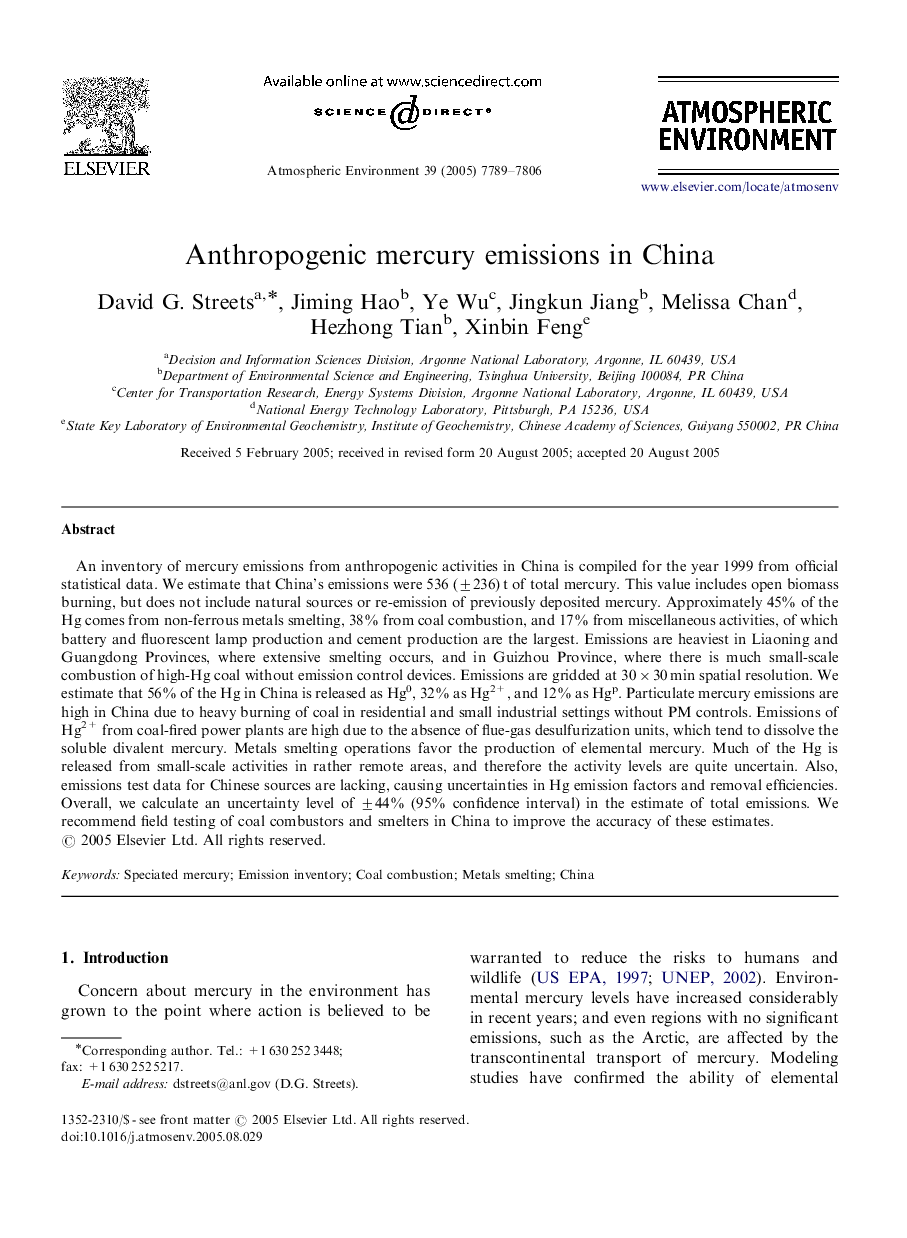 Anthropogenic mercury emissions in China