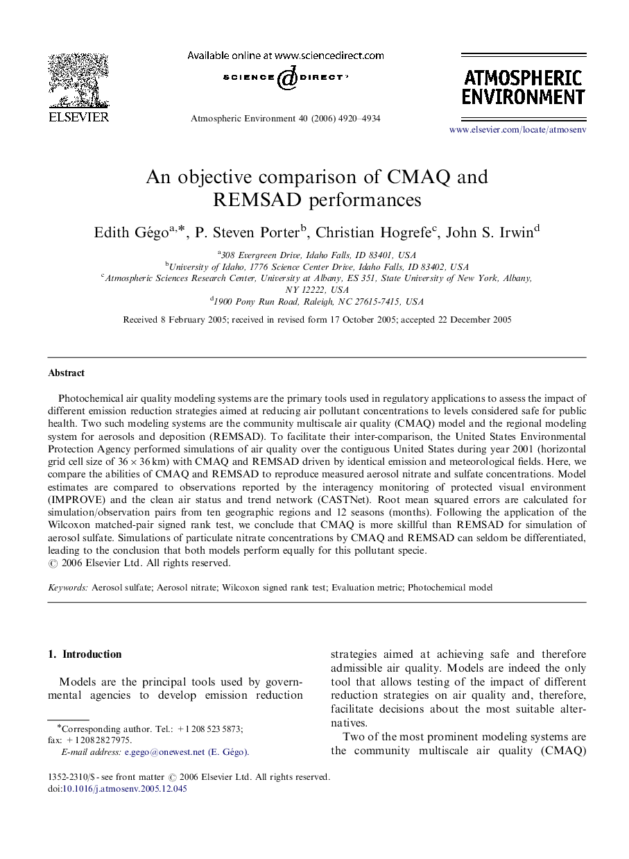 An objective comparison of CMAQ and REMSAD performances