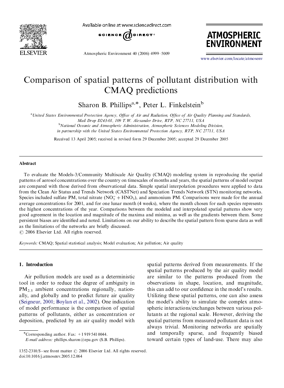 Comparison of spatial patterns of pollutant distribution with CMAQ predictions