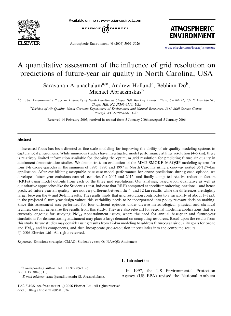 A quantitative assessment of the influence of grid resolution on predictions of future-year air quality in North Carolina, USA