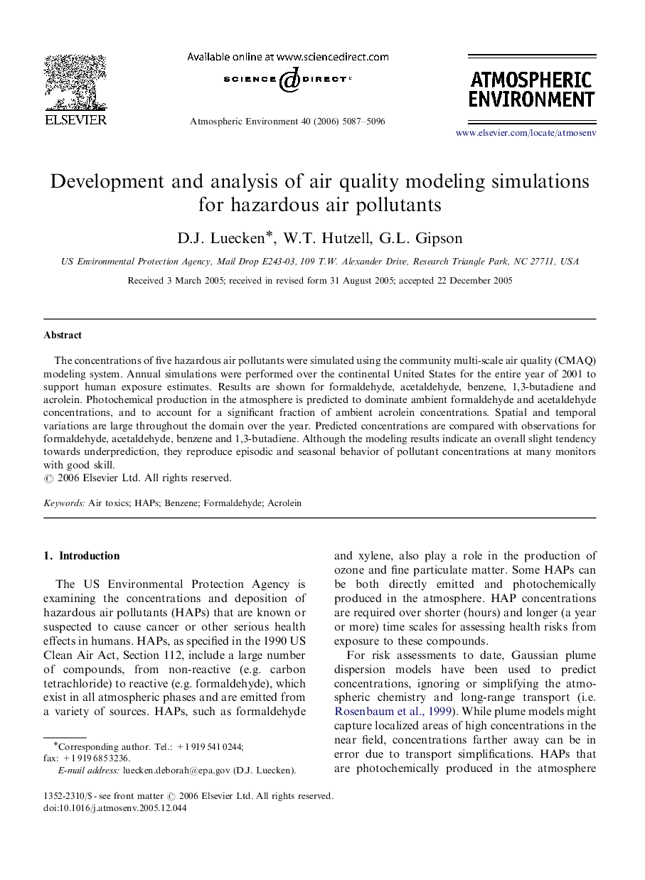 Development and analysis of air quality modeling simulations for hazardous air pollutants