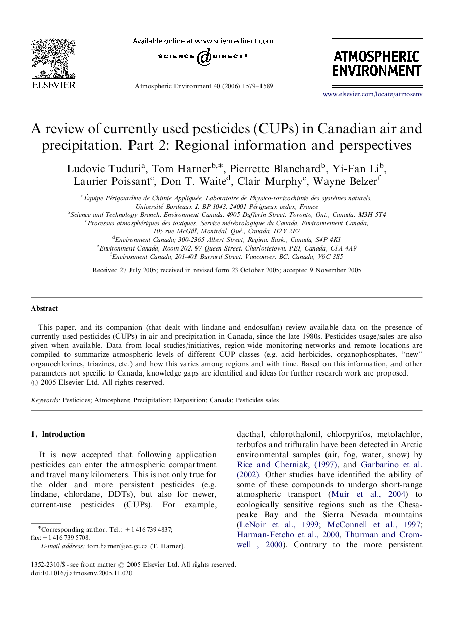 A review of currently used pesticides (CUPs) in Canadian air and precipitation. Part 2: Regional information and perspectives