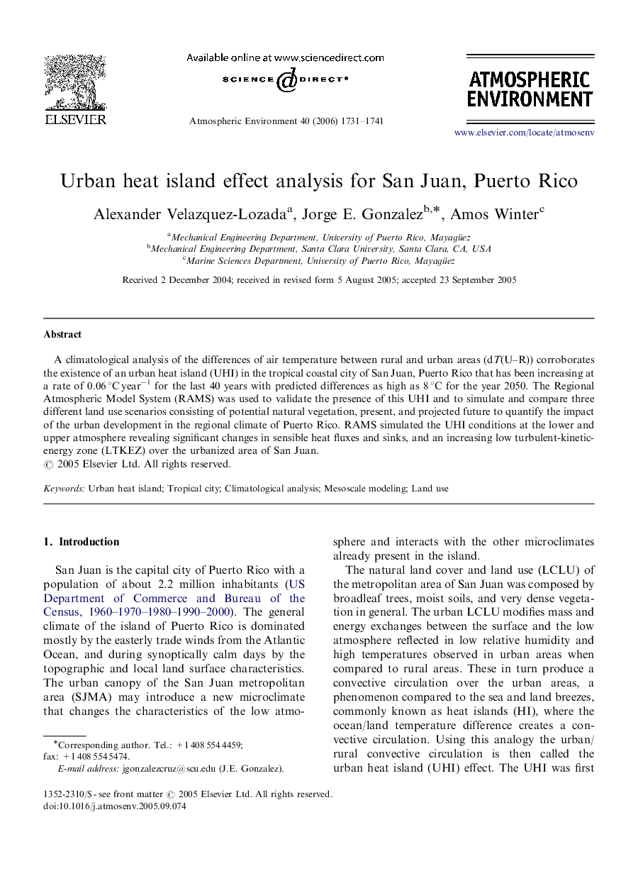 Urban heat island effect analysis for San Juan, Puerto Rico