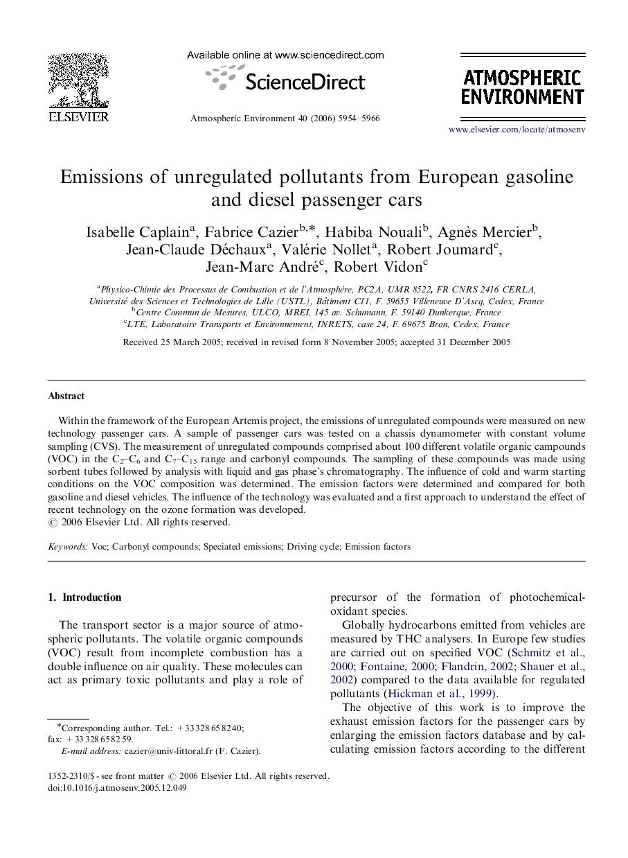 Emissions of unregulated pollutants from European gasoline and diesel passenger cars