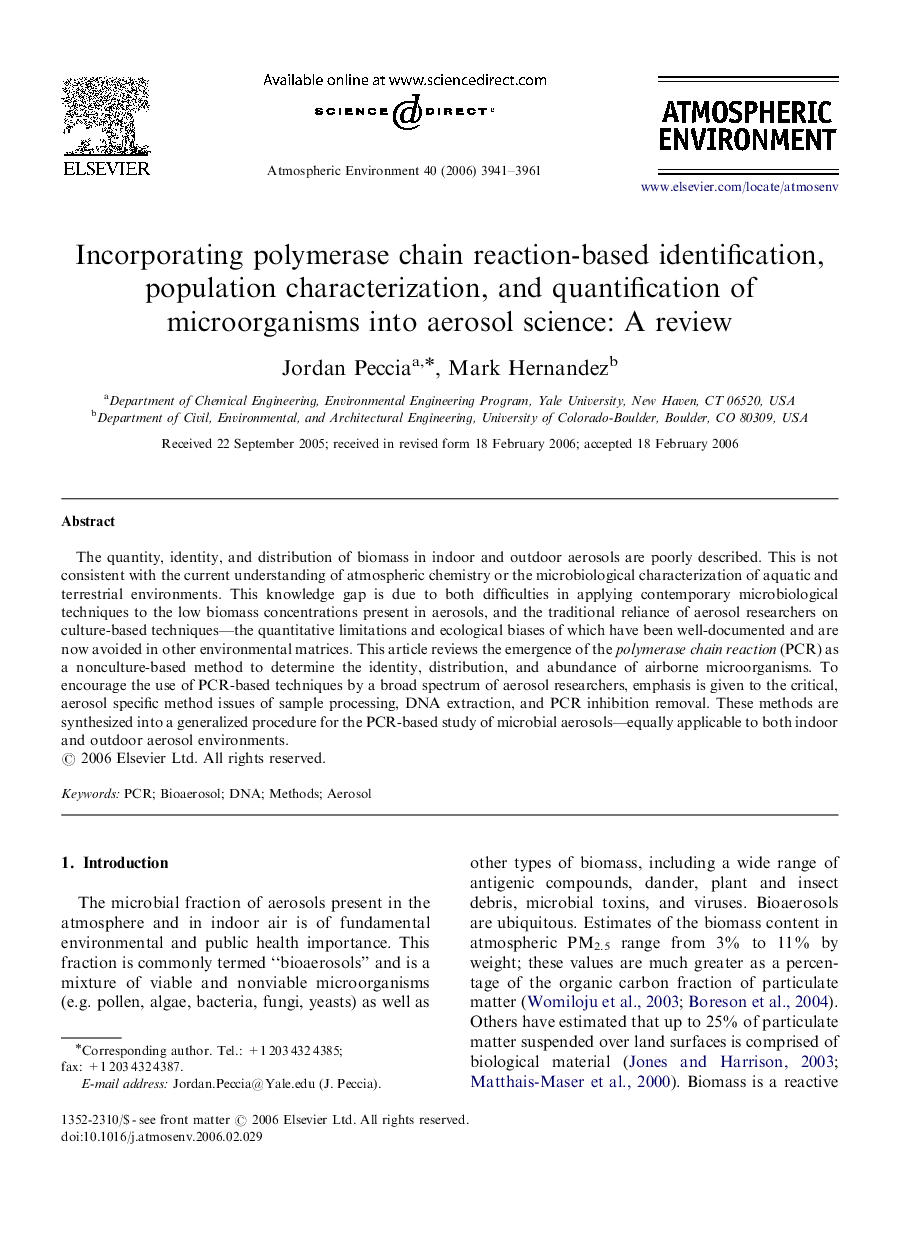 Incorporating polymerase chain reaction-based identification, population characterization, and quantification of microorganisms into aerosol science: A review