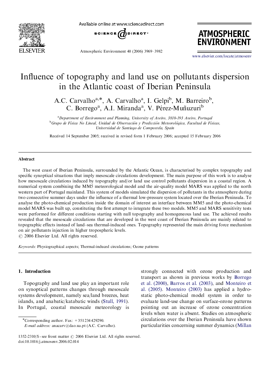 Influence of topography and land use on pollutants dispersion in the Atlantic coast of Iberian Peninsula