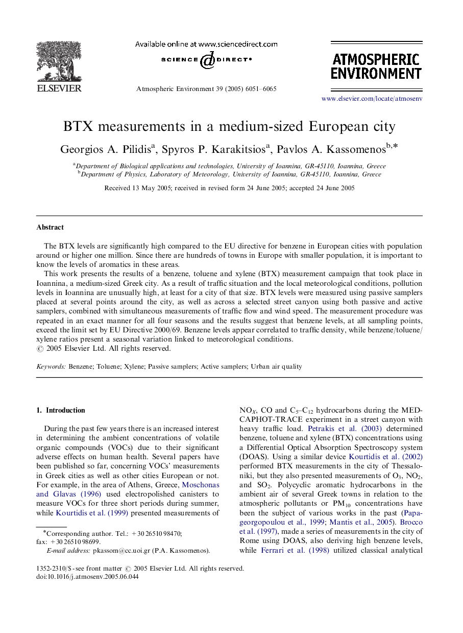 BTX measurements in a medium-sized European city