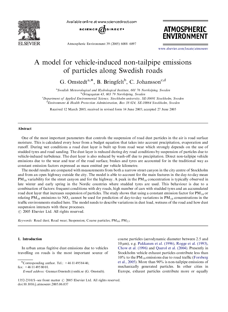 A model for vehicle-induced non-tailpipe emissions of particles along Swedish roads