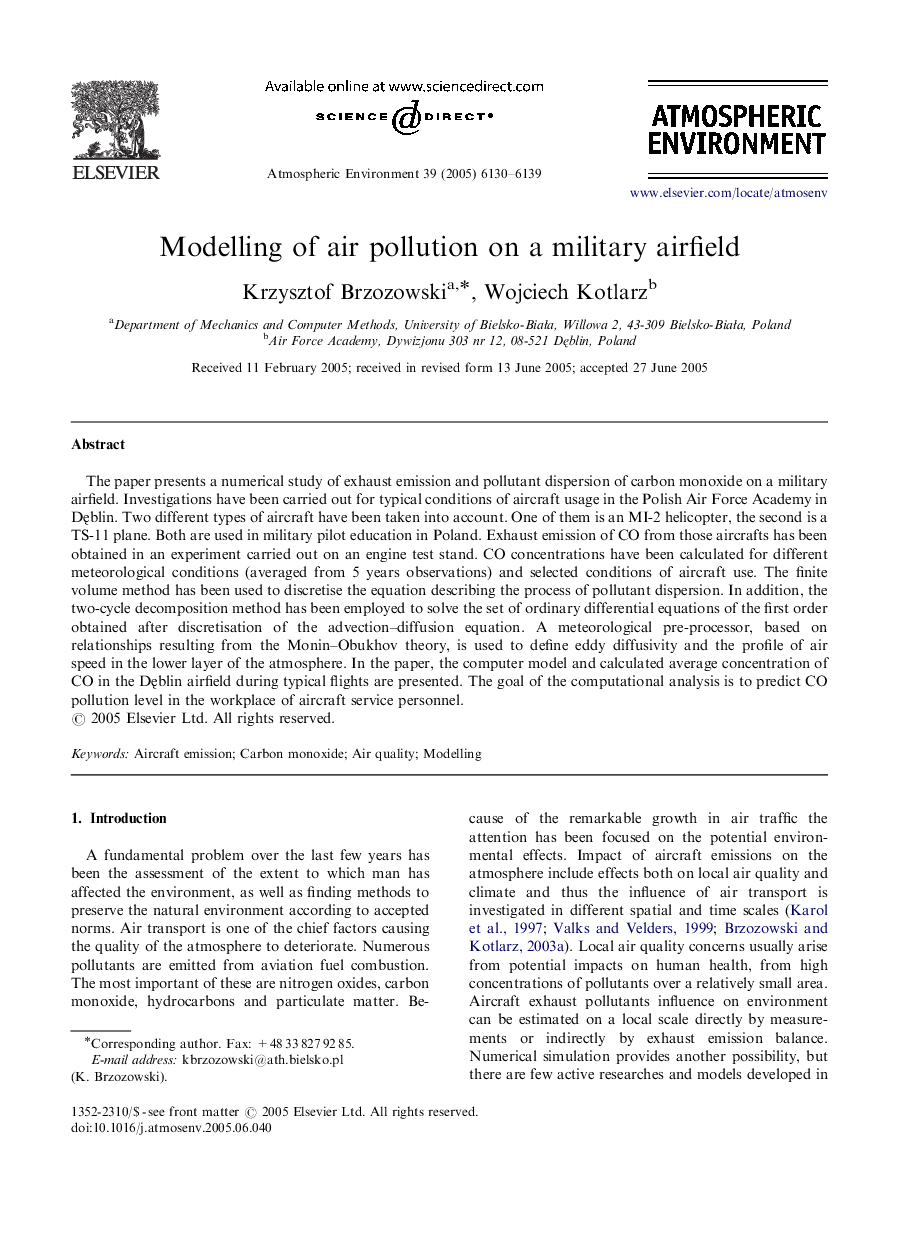 Modelling of air pollution on a military airfield