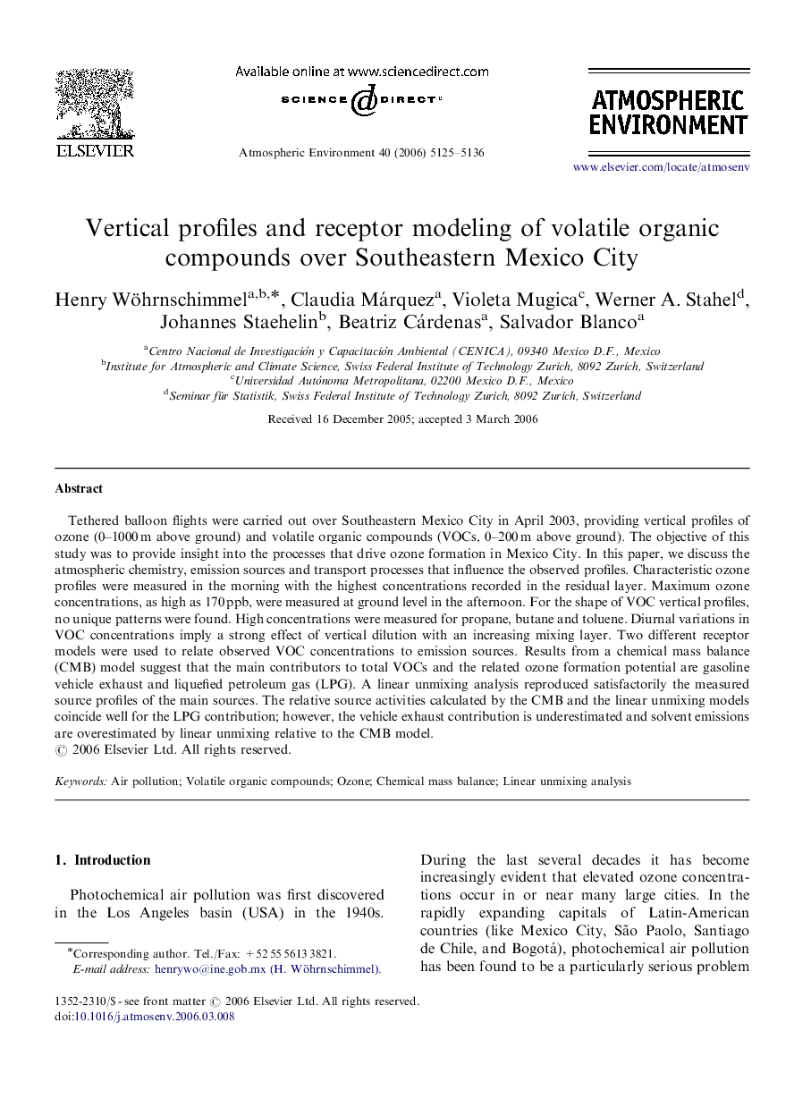 Vertical profiles and receptor modeling of volatile organic compounds over Southeastern Mexico City