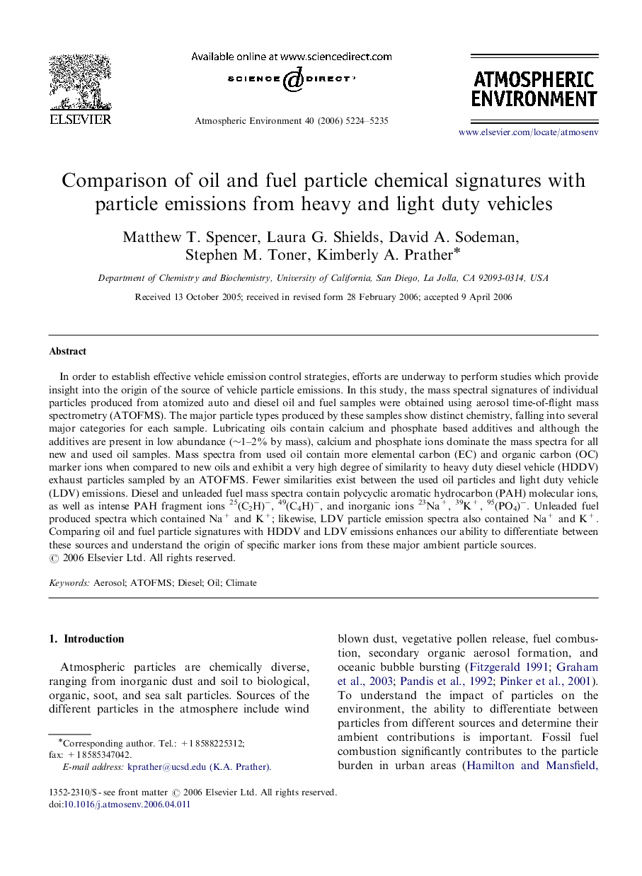 Comparison of oil and fuel particle chemical signatures with particle emissions from heavy and light duty vehicles