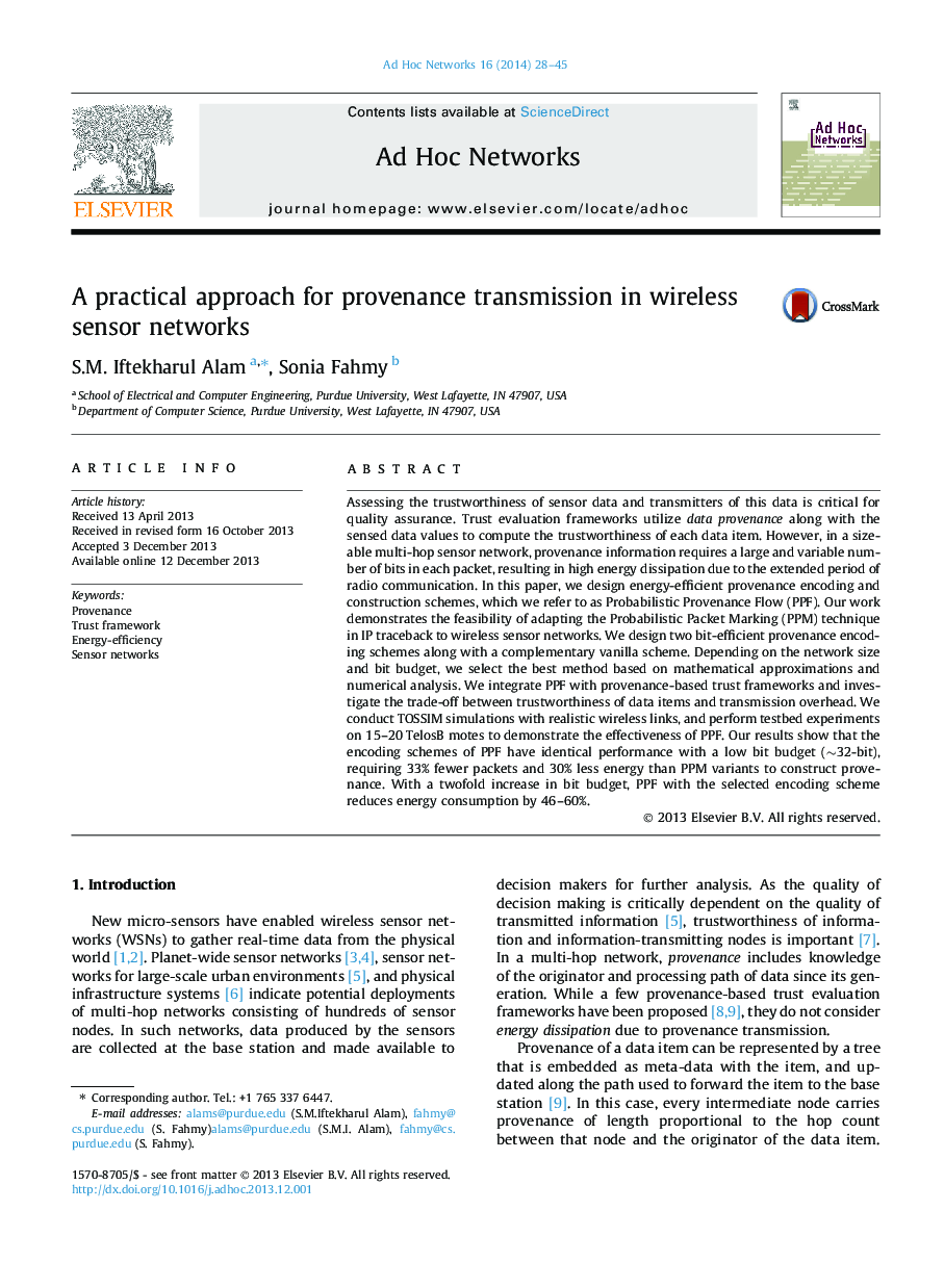 A practical approach for provenance transmission in wireless sensor networks