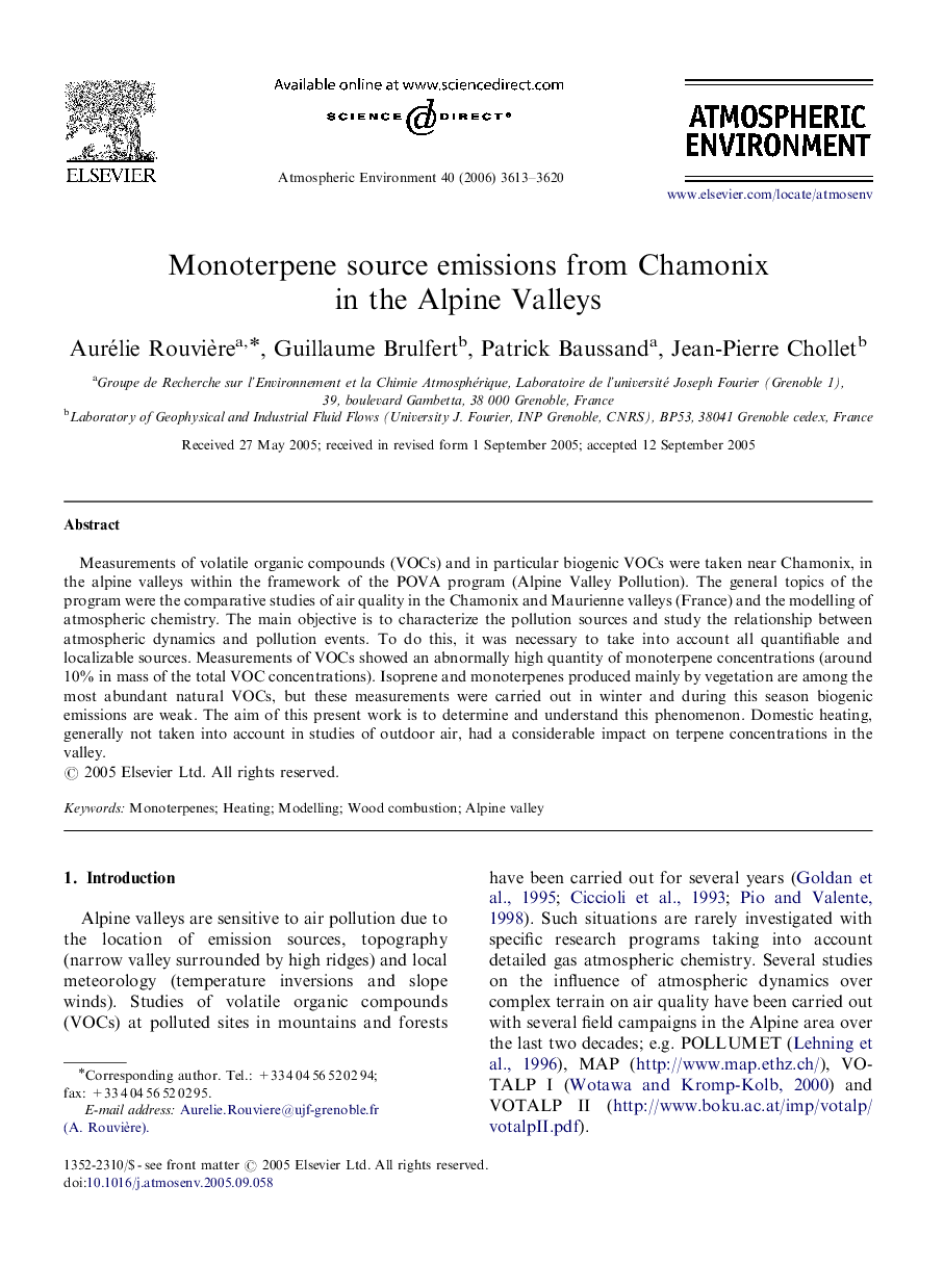 Monoterpene source emissions from Chamonix in the Alpine Valleys